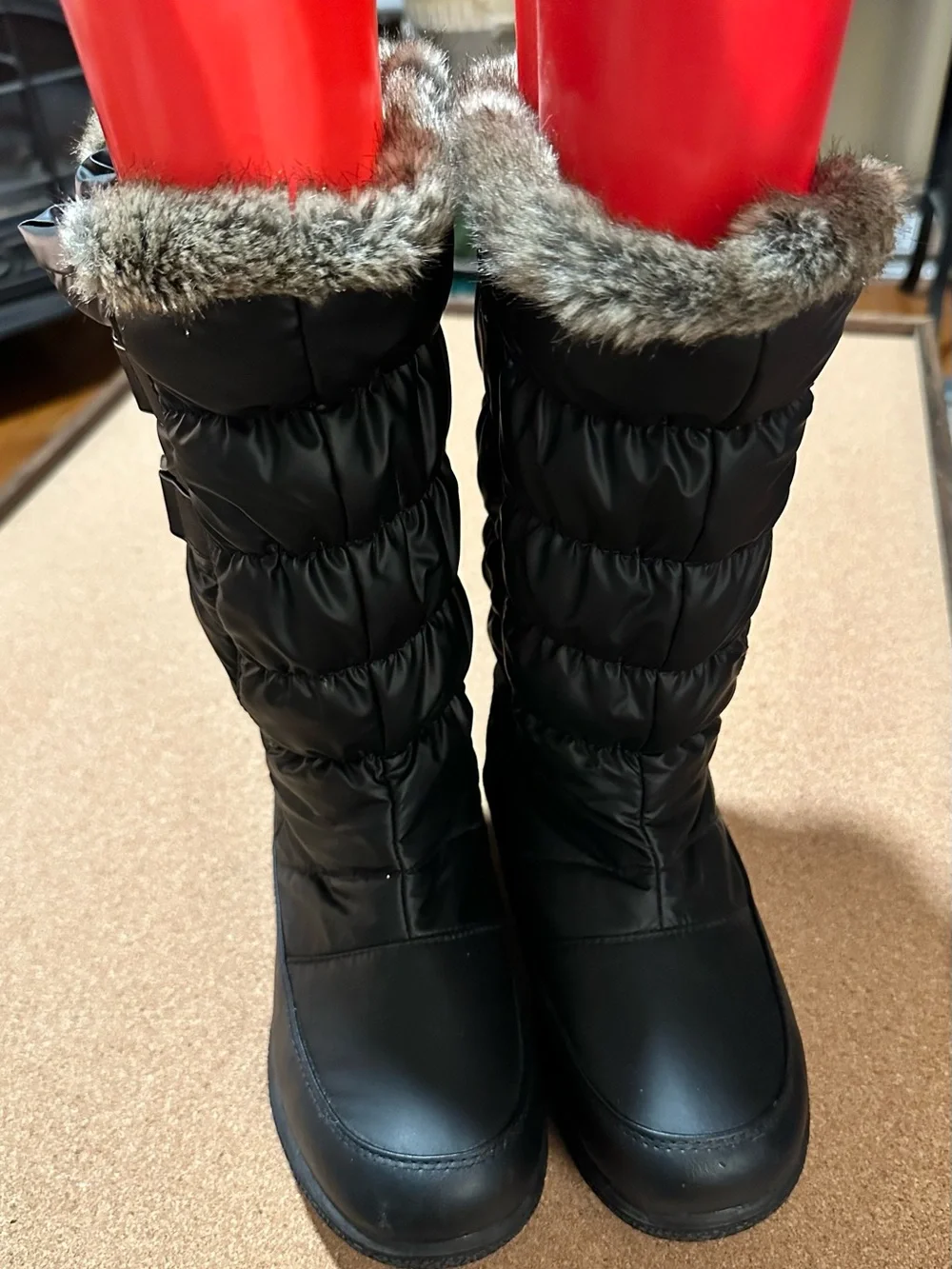 totes Black Quilted Faux-Fur Cuff Insulated Winter Boots